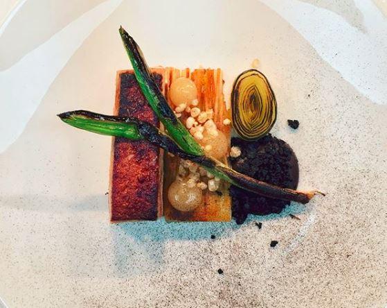 rare breed hampshire pork belly from cameron naughton at west end farm near devizes   on the lunch menu with quince%2C black pudding%2C charred leek and potato.JPG