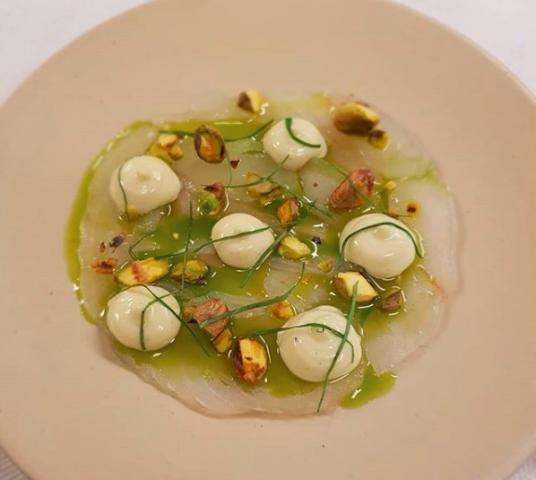 cured brill%2C anchovy mayonnaise basil & pistachio