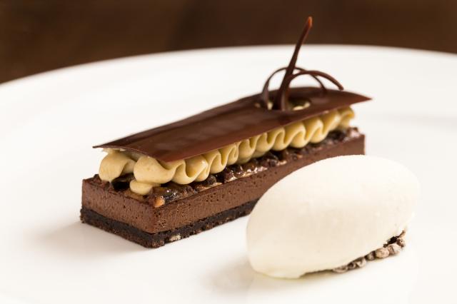 Chocolate, malted mousse, cocoa nibs and mascarpone sorbet