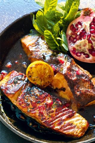 Salmon, pomegranate molasses, sumac, Middle Eastern food, Lebanese food, Lebanese restaurants, Comptoir Libanais, Christmas Menus 2016
