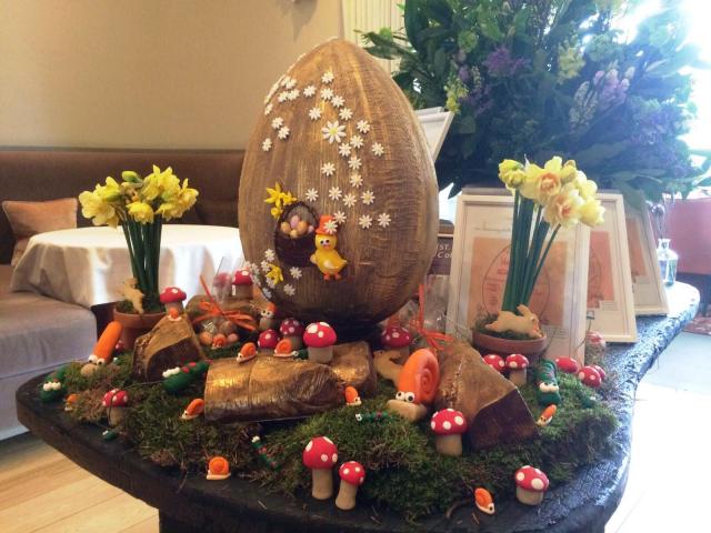 Finished Easter Egg by head pastry chef Lucy Jones at Coworth Park, The Dorchester Collection