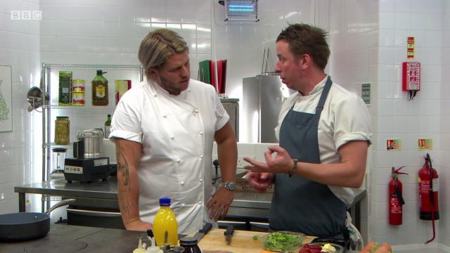 Andy Clatworthy and judge Michael O'Hare, Great British Menu 2017