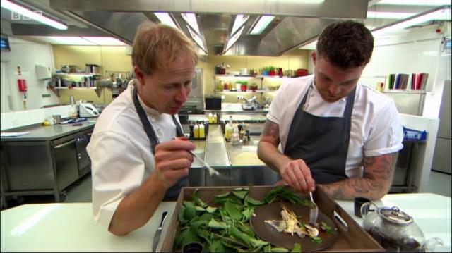 Dominic Chapman and Tom Brown try Andy Clatworthy's dish, Great British Menu 2017