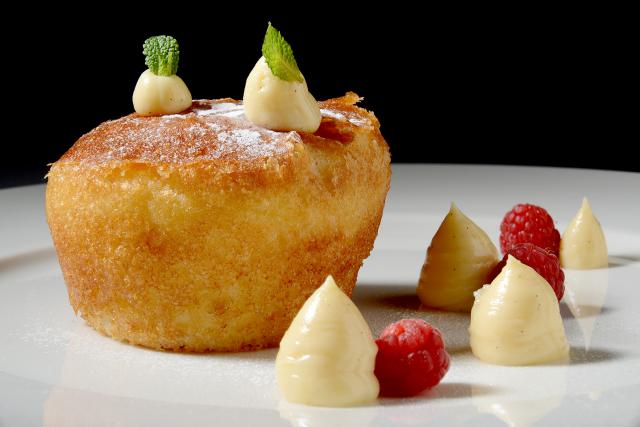 Neopolitan Rum Baba with Custard Cream and Raspberries