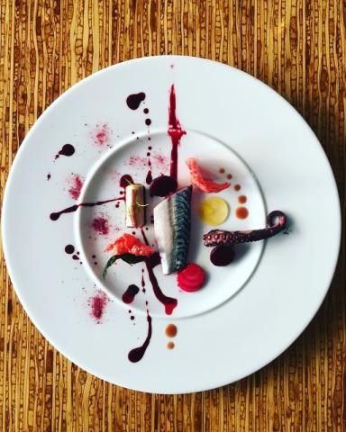 Mackerel, anchovy, squid, beetroot by chef Terry Priem