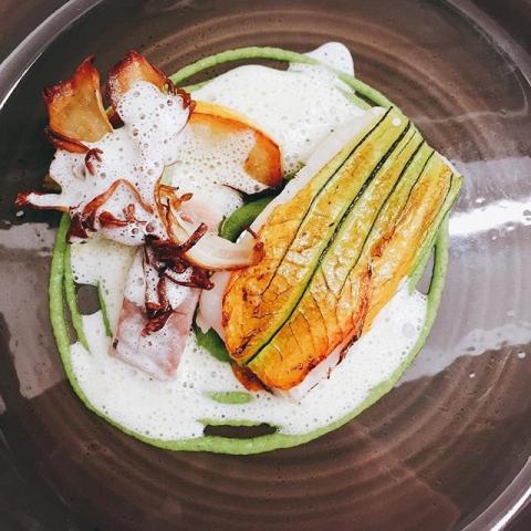 Cod , courgette and smoked eel . @simpsons_restaurant takeover Elephant restaurant 