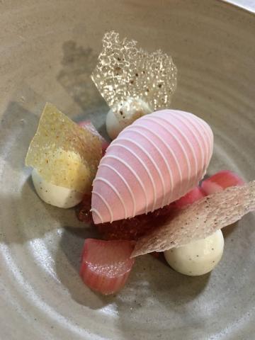 Variations of rhubarb - a dessert by Jim Day, head chef at Michelin starred restaurant Casamia in Bristol