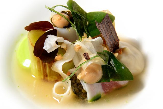 Imperial Caviar, Grilled Leek, 'Tocinho' Lovage, Hazelnut