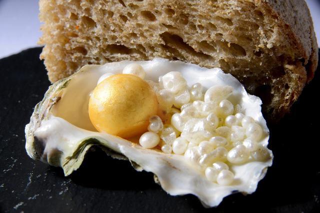 Violet Shrimp & Bread with Goats Milk Butter in Oyster Shell