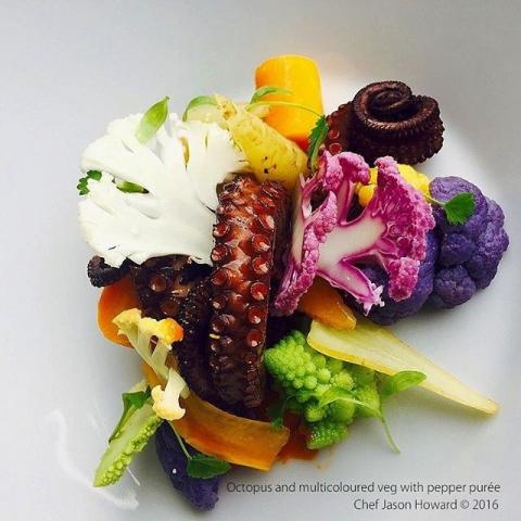 6. Octopus and colourful mixed vegetables with pepper pureé by chef jason howard)
