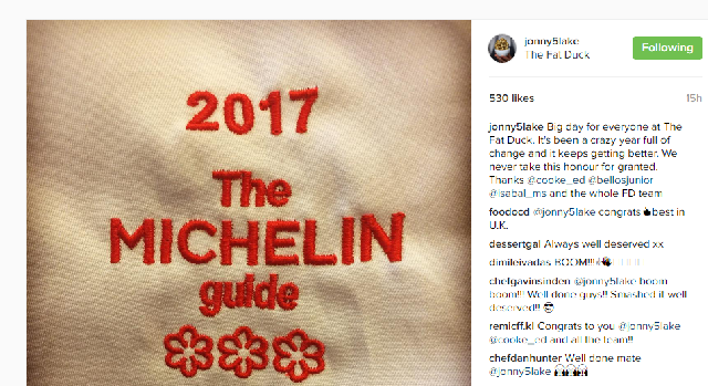 Jonny Lake - The Fat Duck - Heston Blumenthal - 3 Michelin Stars - Guide 2017