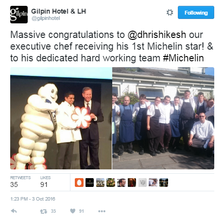 Gilpin Hotel - One Michelin star - Guide 2017