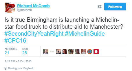 Richard McComb - journalist -Birmingham - tweet Michelin Guide 2017