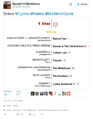Wales restaurants - Michelin Stars - Guide 2017