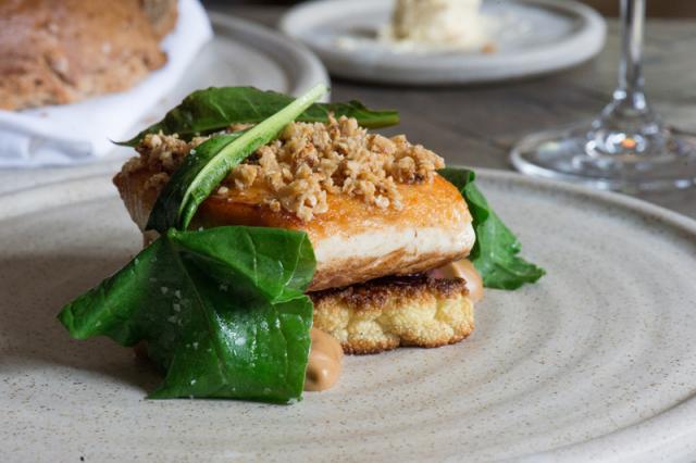 halibut, cauliflower yeast, pickled sloes and sea beets on the menu at the Lickfold Inn by chef Graham Squire 