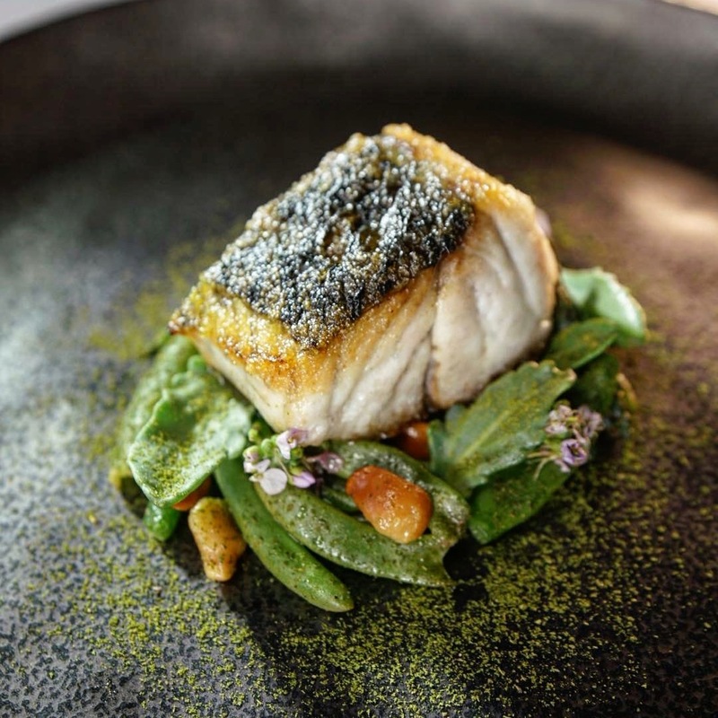 Dry aged Humpty Doo barramundi cooked over paperbark and lemon myrtle, karkalla, Beach mustard, macadamia by chef Simon Evans, chefs to follow on Instagram, food pics, social media, The Staff Canteen, Instagram Top Ten