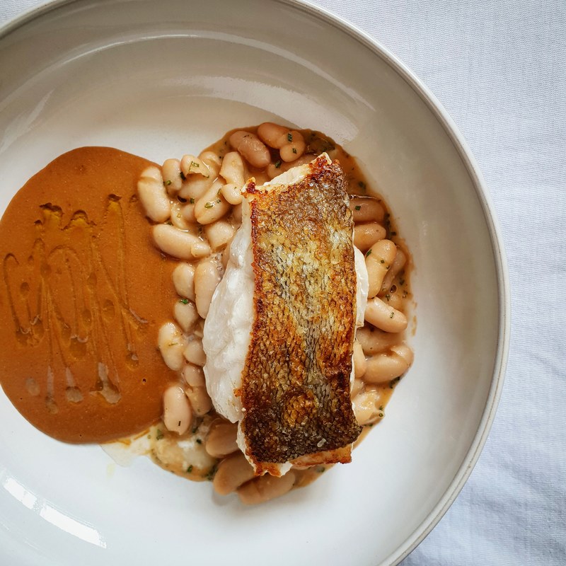 Cod, beans, shellfish sauce, olive oil by chef Ben Pope, chefs to follow on Instagram, food pics, social media, The Staff Canteen, Instagram Top Ten