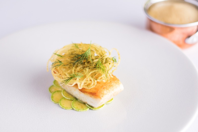 Halibut, trombetta courgette, fregola and shellfish sauce by chef Steve Groves, chefs to follow on Instagram, food pics, social media, The Staff Canteen, Instagram Top Ten