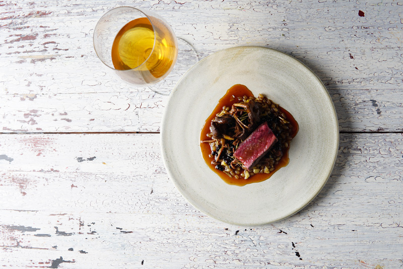Roast loin of Sika deer with barley risotto and Douglas Fir double IPA