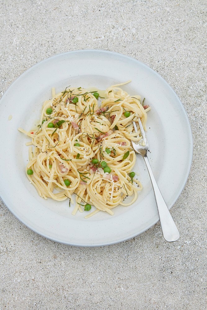 Carbonara with mint and peas by Ryan Riley, founder of Life Kitchen, cookery classes for those living with cancer
