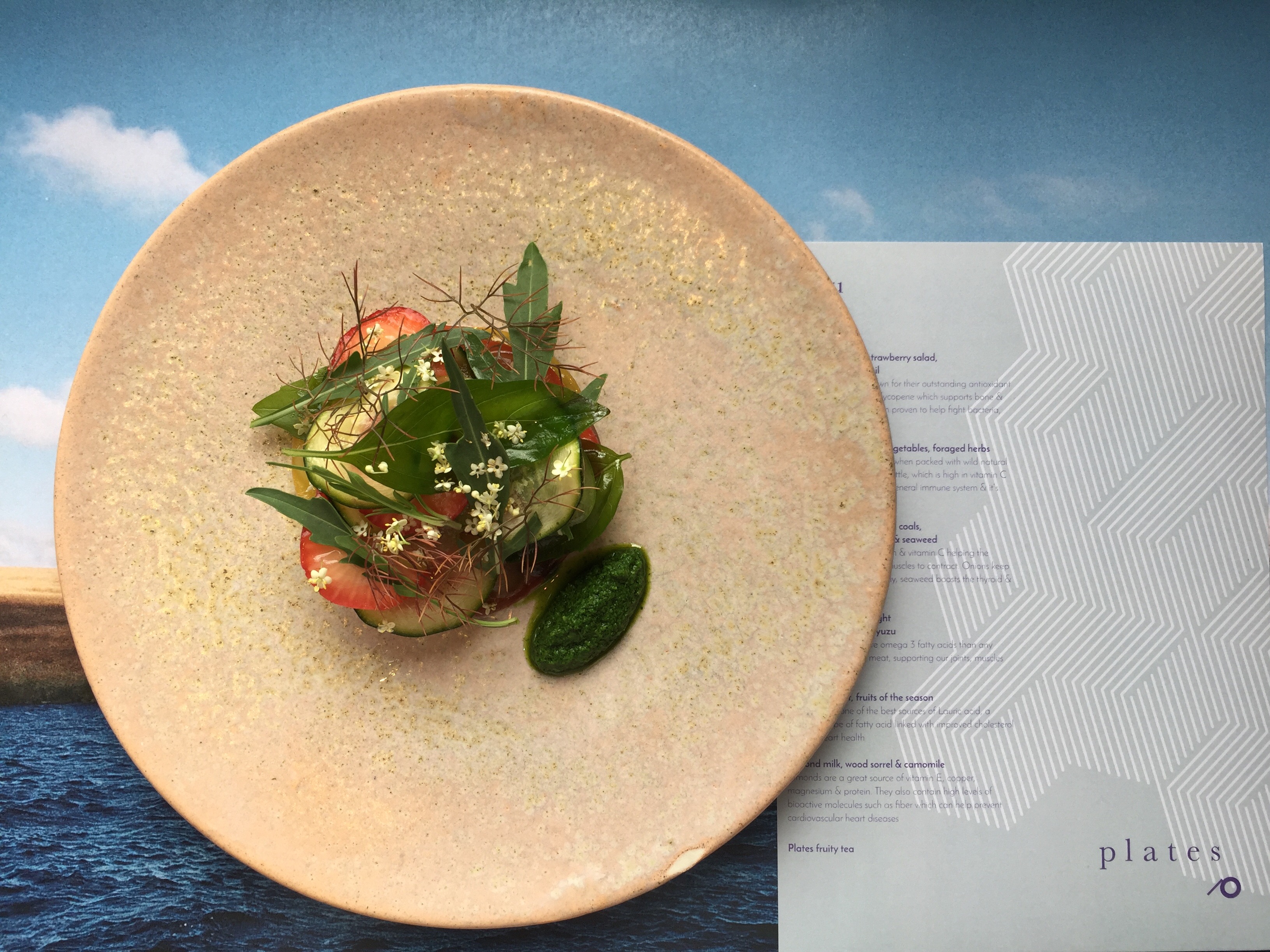 Organic tomato & strawberry salad, wild herbs, elderflower