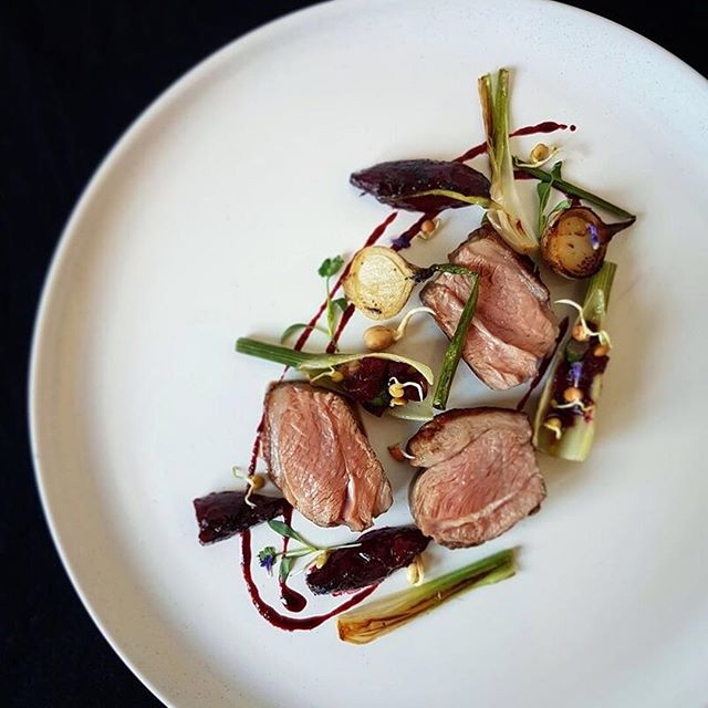 Roasted Lamb Rump with Soy Charred Plums, Fennel, Onion Bulbs and Bean Sprouts by Kareem Roberts, brokedinner⠀⠀