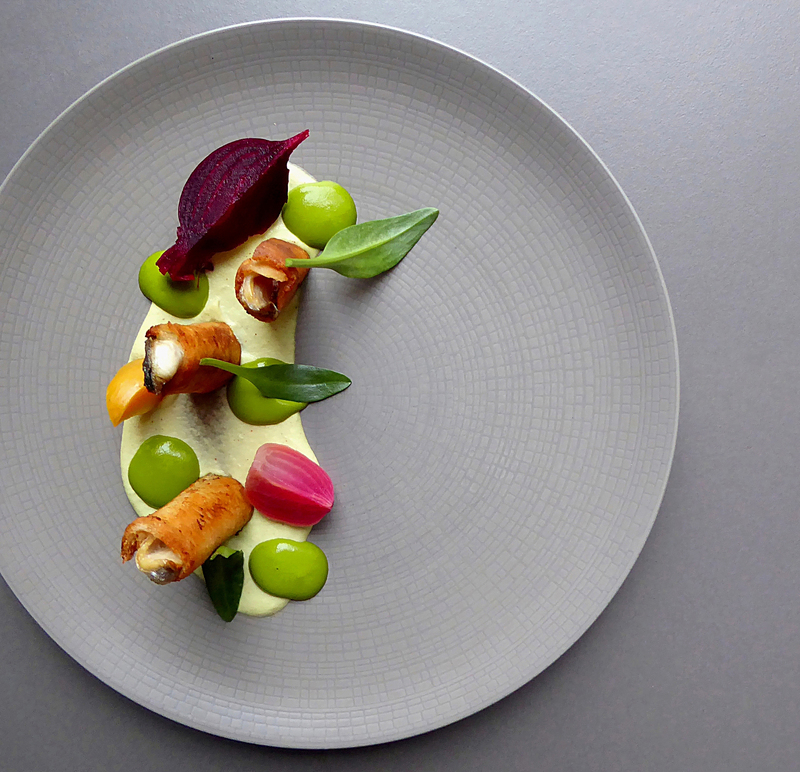 Crispy mackerel, beets, remoulde purée, sea aster & watercress by chef Ross Sloan, chefs to follow on Instagram, food pics, The Staff Canteen