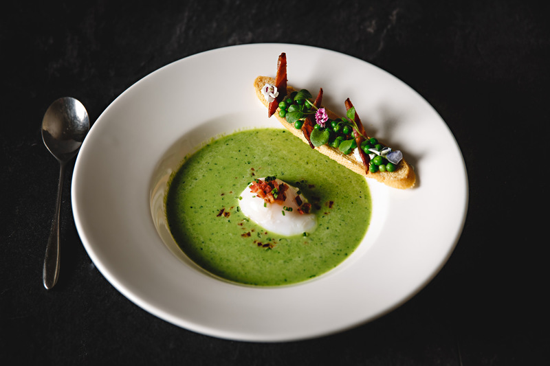 Pea & Ham Soup, Poached Duck Egg, Garlic Crouton with Pea Salad by chef Chris Jones, chefs to follow on Instagram, food pics, The Staff Canteen