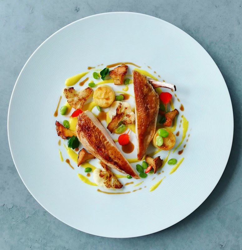 2. Butter roast chicken breast, sweet corn puree, chanterelles, sautéed cauliflower, potato, fava beans, fondant, chicken jus by chef Onik Minasian, chefs to follow on Instagram, food pics, social media, The Staff Canteen, Instagram Top Ten