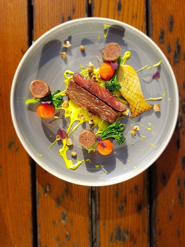 Goat two ways, sous vide loin, confit boudin shoulder, Parisian carrots, tender stem, charred chanterelle, mango cardamom yogurt, toasted hazelnut by chef Simon Mealing, food pics, top chefs on Instagram