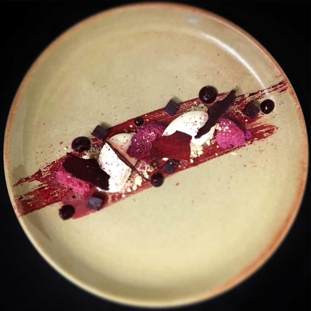 Goats Cheese, Horseradish, Beetroot, White Chocolate by chef Damon Fletcher, The Staff Canteen Member of the Month 