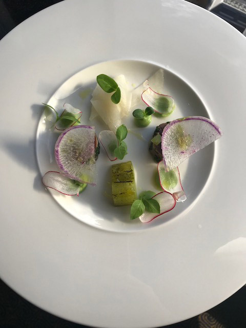 Yellowfin tuna tataki, cucumber salad, radish, avocado and ponzu dressing