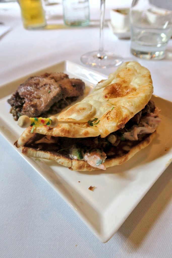 Massor Ma Jeeb - ox tongue in whole pink lentil Parsee style and Bombay Beef Naanwich - char-grilled #ScotchBeef kebab rolled in naan with spiced yoghurt and red onion by Cyrus Todiwala for the Quality Meat Scotland Networking Lunch 