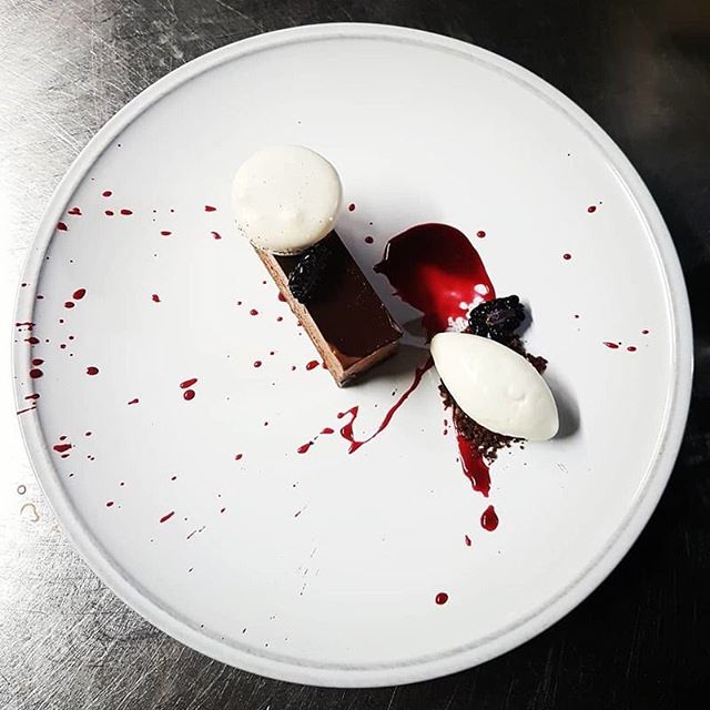 Chocolate mousse with blackberry macaroon, vanilla ice cream by chef John Wynne, chefs to follow, Instagram, food pics, The Staff Canteen