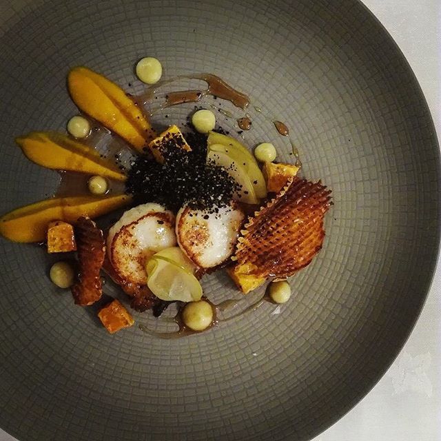 Diver scallops, pork belly, sweet potato, apple, black pudding by chef Antony Taylor, chefs to follow, Instagram, food pics, The Staff Canteen⠀