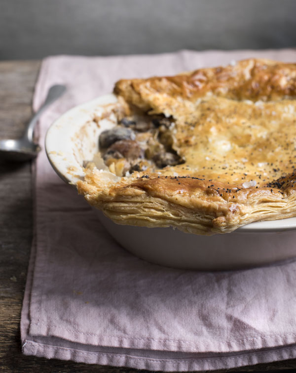 Creamy mushroom  leek and chestnut pie