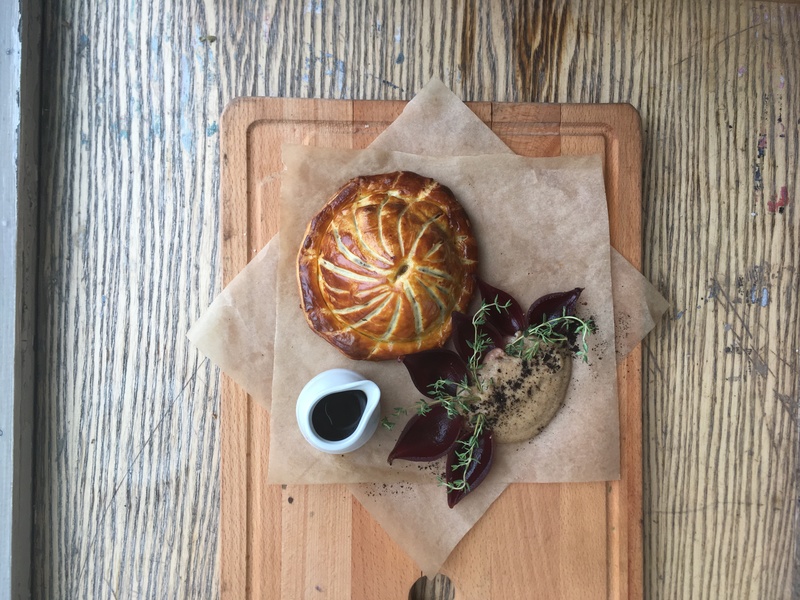 Slow braised turkey and cranberry pithivier, burnt bread sauce and turkey gravy recipe by chef Owen Morrice